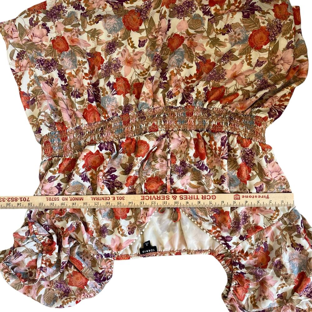 Torrid Top Blouse Georgette Size 3 3X 22/24 Peach Rust Floral Peasant Boho - Picture 9 of 13